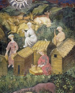 Pastos de montaña. Ordeño de las vacas y elaboración de queso (al fresco) de Italian School
