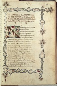 Ms.392 fol.149 El triunfo del amor, de "Sonetti, Canzoni e Triomphi" de Petrarca (1304-73) 1470 (vitela)