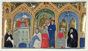 Ms. 400-2000: Miniatura de Gratians Decretum mostrando a un obispo predicando a una congregación, c.1325-30 de Italian School