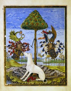Ms. "De Sphaera" fol.4v Frontispicio con las armas de Visconti y Sforzeschi de Italian School