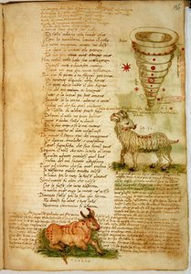Ms Ital 483 P.4.7 f.156v Aries y Tauro, del "Dittamondo" de Fazio degli Uberti (vitela) de Italian School