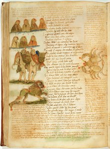 Ms Ital 483 P.4.7 f.156v Géminis, Leo y Cáncer, del "Dittamondo" de Fazio degli Uberti (vitela) de Italian School