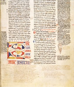 Ms. McClean 135, f.96r: detalle de una inicial historiada en forma de planta C de Gratians Decretum, finales del siglo XII