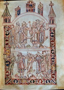 Ms. Plut.12.17 f.4r Discípulos de San Agustín, del De Civitate Dei, (siglo XI-XII) de Italian School