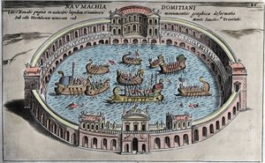 Naumaquia, combate naval en un anfiteatro en Roma. de Italian School