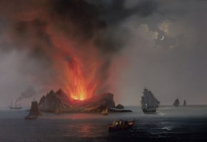 Nuevo volcán en erupción desde el mar alrededor de Sicilia en 1831