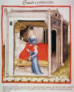 Nova 2644 fol.44v Probando sopa de cebada, del Tacuinum Sanitatis de Italian School