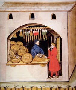 La venta de higos secos, de Tacuinum Sanitatis de Italian School
