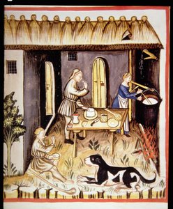 Preparación de queso blanco, de Tacuinum Sanitatis de Italian School