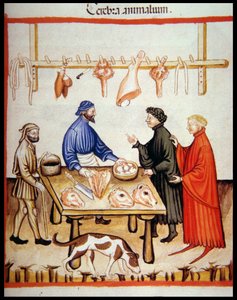 Carnicería, venta de sesos, Tacuinum Sanitatis Codex Vindobonensis de Italian School
