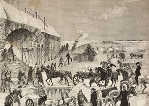 Una de las fortalezas en construcción en la frontera de Rusia, grabado de un boceto de Fritzmann, de L