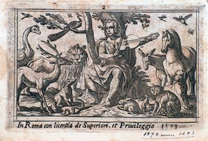 Orfeo tocando entre animales