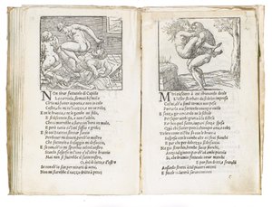 Página de "Sonetti Lussuriosi" de Pietro Aretino, ilustrada por Giulio Romano y grabada por Marcantonio Raimondi, publicada en Venecia, c.1527 de Italian School