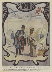 Paz entre Rusia y Japón (litografía en color)