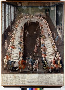 Representación de un banquete organizado por la familia Nani. Pintura del siglo XVIII de Italian School