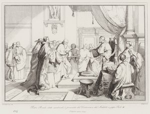 Pietro Bembo elegido cardenal, presentado por Contarini y Sadoleto al papa Paulo III de Italian School