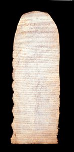 Placito cassinese, llamado Placito capuano (de Capua), primer documento redactado en lengua vulgar italiana en marzo de 960. Fue reformado por el principado lombardo de Capua. Montecassino (Frosinone), Museo de la Abadía de Italian School