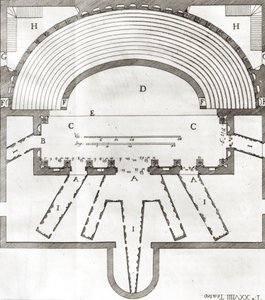 Plano del Teatro Olímpico, Vicenza, diseñado por Andrea Palladio (1508-80) construido en 1580-85