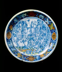 Plato con las Alegorías de Selene, manufactura de Faenza de Italian School