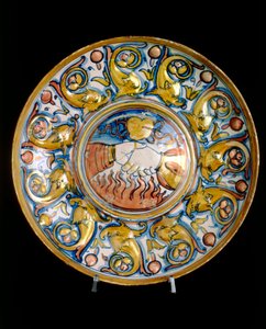 Plato con dos manos estrechándose, obra de la manufactura de Gubbio de Italian School