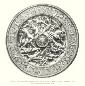 Plato de Jarra en Plata repujada, ejecutado para la Casa de Medici, atribuido a Benvenuto Cellini pero probablemente de Gaspero Mola (grabado) de Italian School
