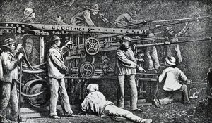 Máquina perforadora de roca neumática creada por Giovanni Battista Piatti y perfeccionada por Germano Sommeiller (1815-1871), grabado Italia de Italian School