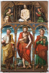 Políptico de San Juan Bautista con San Pedro y San Juan Evangelista, primera mitad del siglo XVI (temple sobre tabla) de Italian School