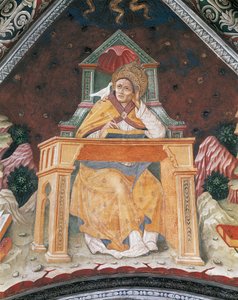 El Papa Gregorio I, en la Capilla de Santa Margarita de Antioquía, bóveda del Santuario de Santa María Asunta (fresco) de Italian School