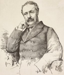 Retrato de Charles George Gordon, conocido como Gordon Pasha (1833-1885), general británico, grabado de un dibujo de A Riera, de L