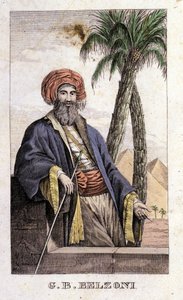 Retrato de Giovanni Battista (Gianbattista) Belzoni (1778-1823), explorador y arqueólogo italiano, que hizo importantes descubrimientos arqueológicos en Egipto. Grabado - en 
