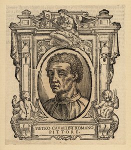 Retrato de Pietro Cavallini, pintor y diseñador de mosaicos italiano de la Edad Media tardía de Italian School