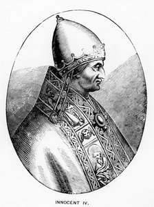 Retrato del Papa Inocencio IV (m.1254) ilustración de Ciencia y Literatura en la Edad Media y Renacimiento, escrita y grabada por Paul Lacroix, 1878
