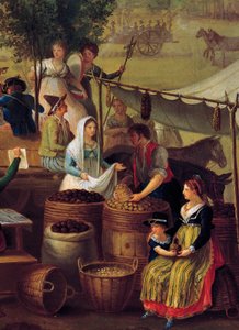 Vendedor de patatas y castañas, pintura de un artista desconocido, Italia