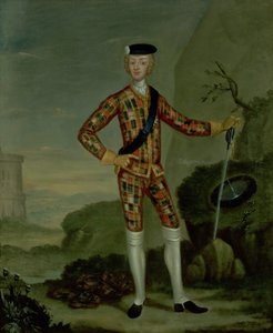 Príncipe Carlos Eduardo (Bonnie Prince Charlie, 1720-88) en tartán de Italian School