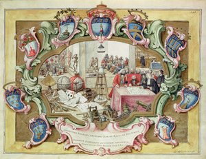 Príncipe Federico Cristián de Polonia en una visita al Instituto de Ciencia, Bolonia en 1739 de Italian School