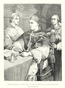 Rafael Sanzio, El Papa León X, Julio de Medicis y el Cardenal de Rossi, Colección del Palacio Pitti de Italian School