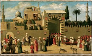 Recepción de una embajada veneciana en una ciudad oriental ... de Italian School