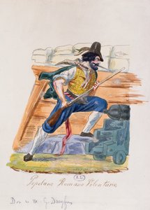 Voluntario popular romano de la insurrección de 1848 en Roma (grabado en color) de Italian School