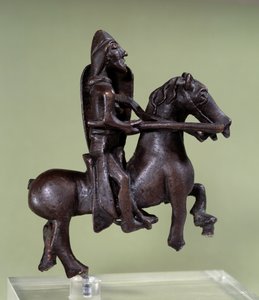 Arte románico: estatuilla de caballero de bronce con armadura de Italian School