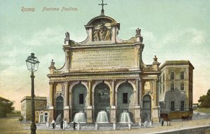 Roma, Italia, Fontana Paolina (litografía en color) de Italian School