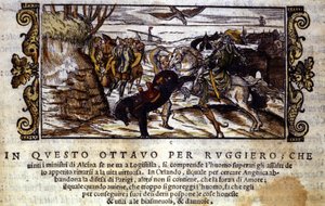 Ruggiero logra escapar de la isla de Alcina y luego rescata a Angélica del orco - Escena del poema caballeresco “Orlando Furioso” de Ludovico Ariosto
