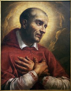 San Carlos Borromeo (1538-1584). Fragmento de una pintura anónima de Nápoles (Italia), óleo sobre lienzo del siglo XVII. Museo de Bellas Artes de Angers de Italian School
