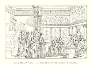 Santa Maria Novella, La Natividad, fresco de Domenico Ghirlandajo de Italian School