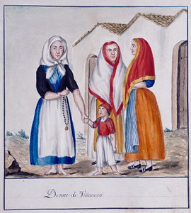 Trajes sardos de Villanova, impresión ms.258, Colección Luzzetti de Italian School
