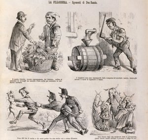 Caricatura satírica dedicada a la crisis vitivinícola causada por la filoxera, ilustración del periódico satírico Spirito Folletto, 18 de septiembre de Italian School