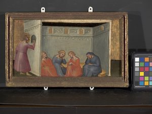 Escena de la leyenda de San Nicolás (temple y oro sobre madera) de Italian School