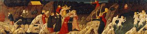 Escena de una batalla con arcos y flechas y la persecución (óleo sobre tabla) de Italian School