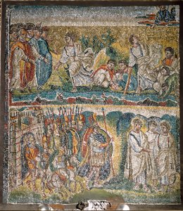 Escenas del Libro de Josué: La toma de Jericó, Los siete sacerdotes llevando el Arca de la Alianza (mosaico) de Italian School