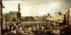 Espectáculo en la Plaza de la Señoría en Florencia. Óleo sobre lienzo de Italian School