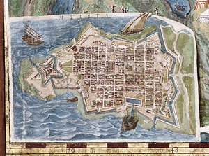 Sitio de Malta, (detalle) de la "Galleria delle Carte Geografiche", 1580-83 de Italian School